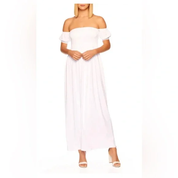 Susana Monaco Dresses | Susana Monaco Off-The-Shoulder Smocked Bodice Maxi Dress. Size M Nwt Graduation | Color: White | Size: M | Budgetbougiebae's